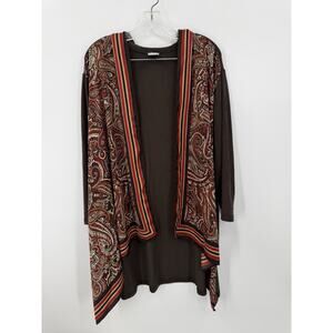 Chicos Travelers Brown Open Front Cardigan Boho Scarf Style XXL